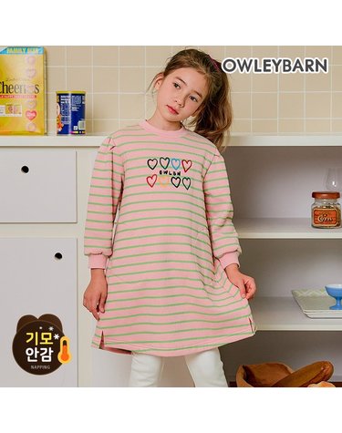 [보리보리] 벨라 스트라이프 기모 원피스핑크