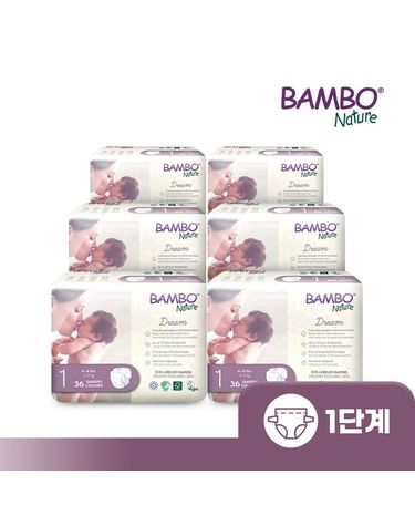 [보리보리] 드림 친환경 프리미엄 기저귀 1단계 밴드형 1박스36매x6팩