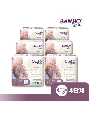 [보리보리] 드림 친환경 프리미엄 기저귀 4단계 밴드형 1박스27매x6팩