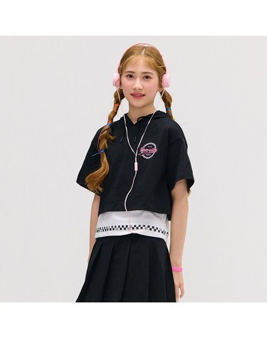 [보리보리] 여아 크롭 레이어드 후드 반팔 T-shirt