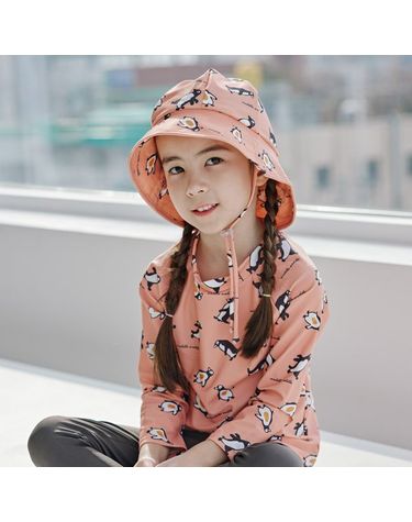 [보리보리] 팽귄 핑크 유아 썬블럭 자외선 차단 아기 수영모자