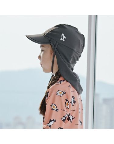 [보리보리] 팽귄 차콜 플랩캡 자외선 차단 아기 수영모자