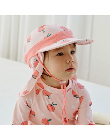 [보리보리] 복숭아 플랩캡 자외선 차단 아기 수영모자