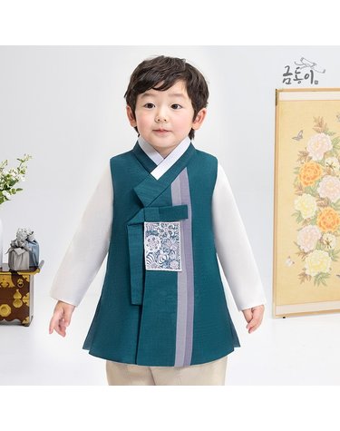 [보리보리] 남청록투톤주름 아동한복 남아한복 AM154