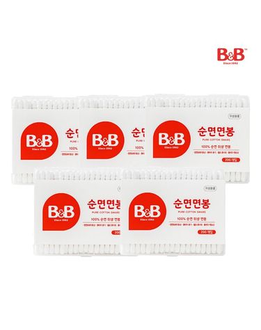 [보리보리]  저자극 양면케어 순면면봉 200P 사각 x 5개
