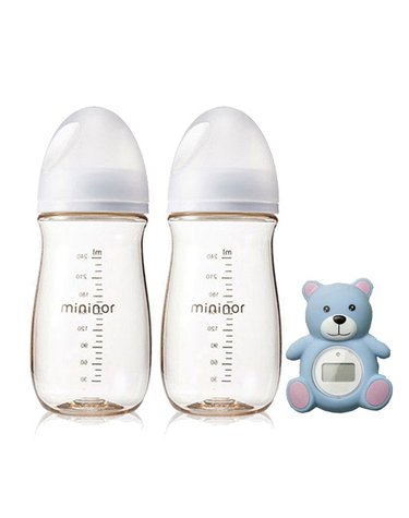 [보리보리] 미니노어 PPSU 240ml 젖병2개+젖꼭지2단계2개+탕온도계 / 신생아 출산선물세트