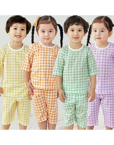 [보리보리] 체크 칠부실내복4color