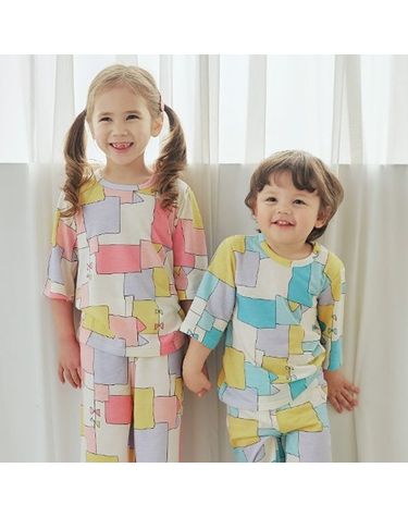 [보리보리] 도형통큰 칠부실내복2color