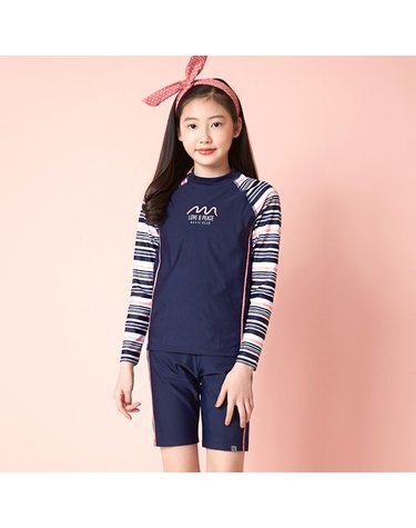 [보리보리]  여아동 스트라이프 생존수영복 상하+수모SET BEH-R690N