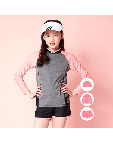 [보리보리]  여아동 배색 나그랑 래쉬가드상하+수모SET BEG-R690P