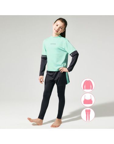 [보리보리]  여아동 민트 래쉬가드 워터레깅스 비치반바지 세트 BEG-Y601T