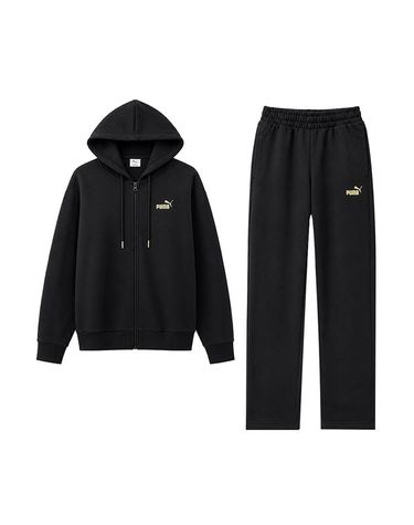 [보리보리] 푸마 PUMA 메탈릭 후드 스탠다드 오픈햄 플리스 여성 트레이닝복세트 츄리닝 러닝복 블랙 693996-01