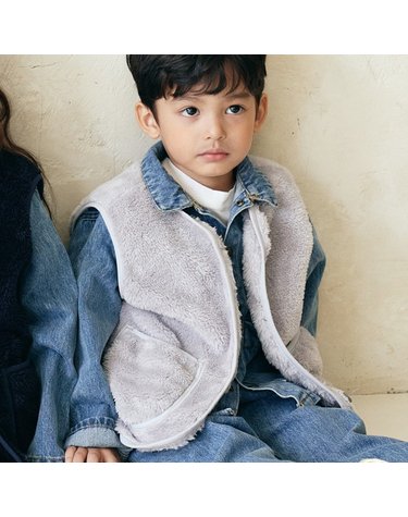 [보리보리/비치스앤크림]라인 양털 조끼 베스트-그레이Line wool vest, gray