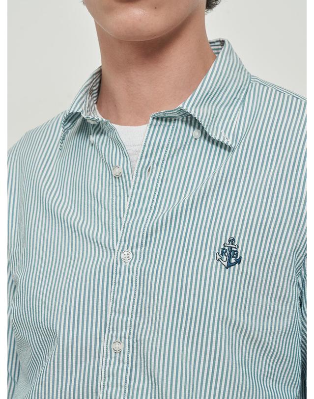 더레이블 더레이블 시어서커 마린 스트라이프 긴팔 셔츠 MUONL6S2111 75 착용컷