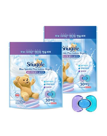 스너글 캡슐 세탁세제 블루스파클 플러스 실내건조 15.2g 30개입 x 2개