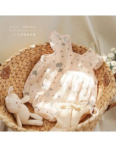 [보리보리] 아가랑 귀여운 아기 토끼들을 찾아보아요  - 토끼 프린팅 민소매 베이비 바디슈트