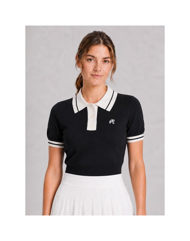 말본골프 MALBON GOLF [갤러리아] 말본 SS26 여성 골프 미카일라 폴로 블랙 MW-0043 착용컷