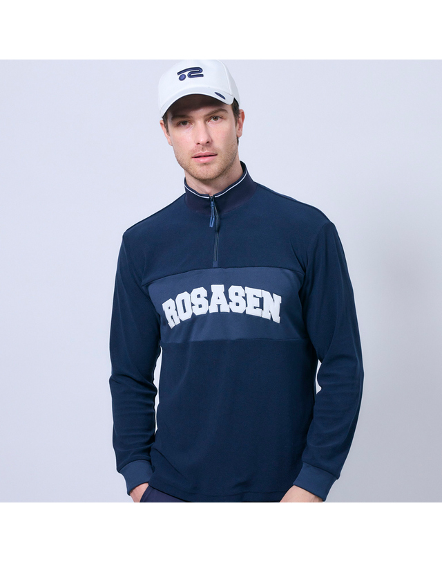 로사센 [ROSASEN] 로사센 남성 패치워크 로고 반집업 티셔츠 - RSM5STS905 착용컷