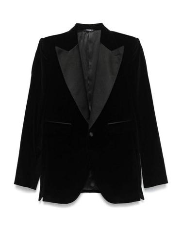 [해외직구] 24FW 돌체앤가바나 싱글 브레스티드 벨벳 수트 자켓 G2UD5TFUVG7N0000 BLACK