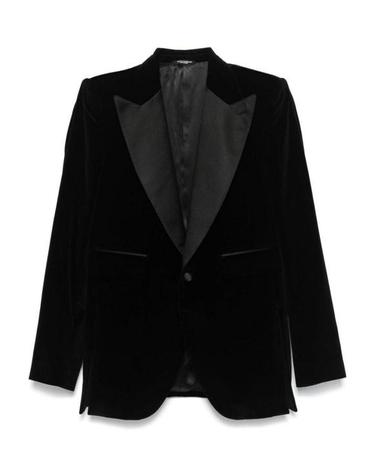 [해외직구] 24FW 돌체앤가바나 싱글 브레스티드 벨벳 수트 자켓 G2UD5TFUVG7N0000 Black