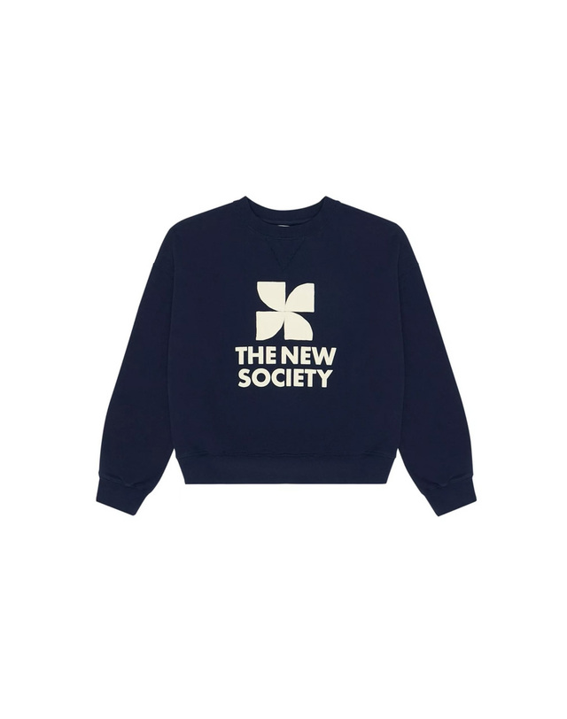 더뉴소사이어티 키즈 로고 맨투맨 SPACE SWEATER MIDNIGHT NAVY 착용컷