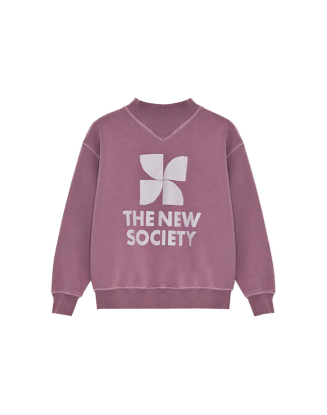 더뉴소사이어티 키즈 글리터 로고 하프넥 맨투맨 그레이프 TNS RIB COLLAR S GRAPE.BL 착용컷