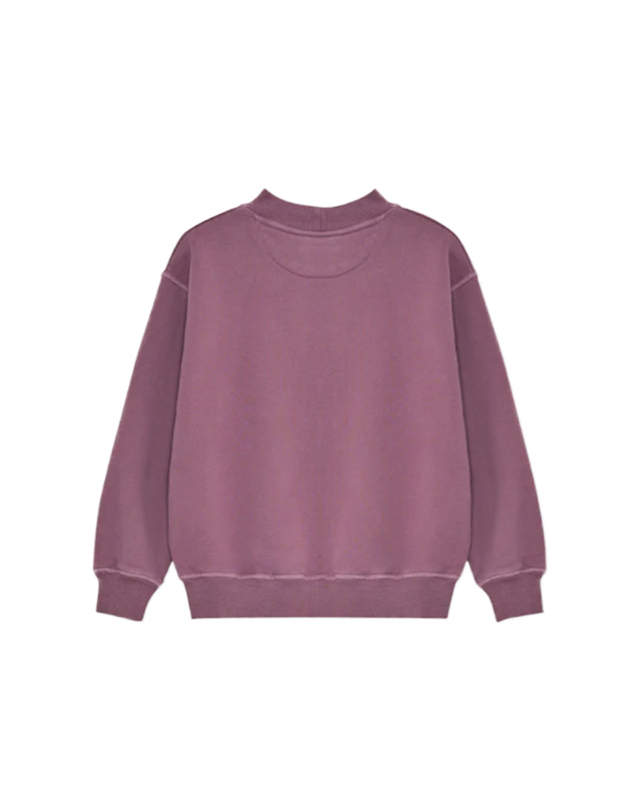 더뉴소사이어티 키즈 글리터 로고 하프넥 맨투맨 그레이프 TNS RIB COLLAR S GRAPE.BL 착용컷