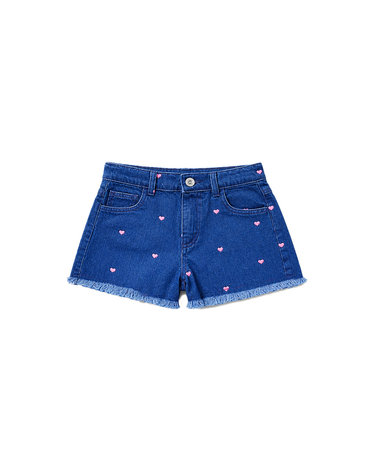 키즈 하트 프린팅 데님 숏츠 블루 S26AHB1P411 DENIM