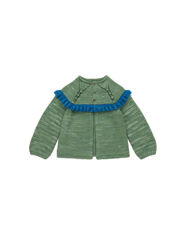 미샤앤퍼프 25SS 키즈 러플 가디건 그린 K1034S25 342 (3A 4A) 착용컷