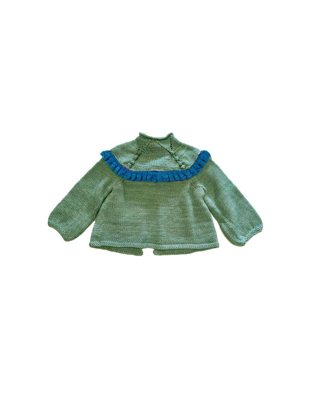 미샤앤퍼프 25SS 키즈 러플 가디건 그린 K1034S25 342 (3A 4A) 착용컷