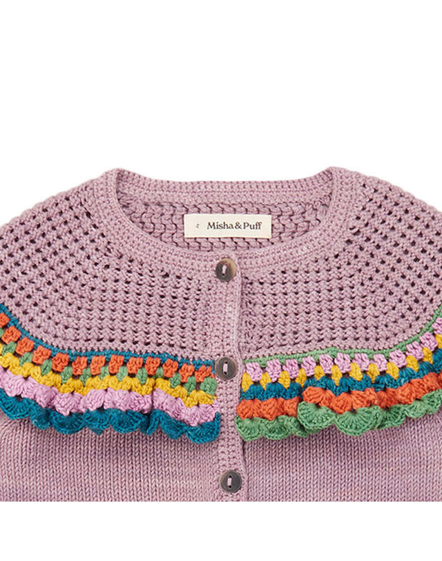 미샤앤퍼프 25SS 키즈 크로셰 조야 가디건 K1021S25 531 (5A 6A) 착용컷