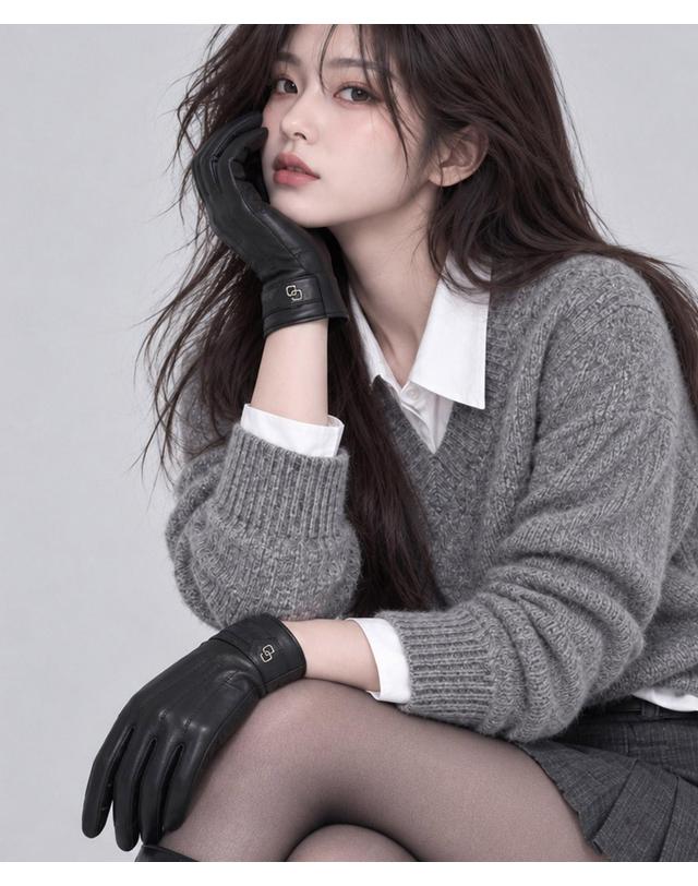 크로커다일 크로커다일 프라임 스마트 터치 여성 가죽장갑 착용컷