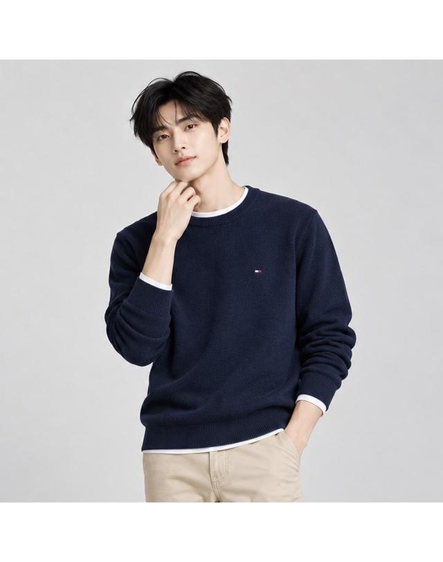 타미힐피거 타미힐피거 텍스처드 크루넥 니트 스웨터 MW36347 착용컷