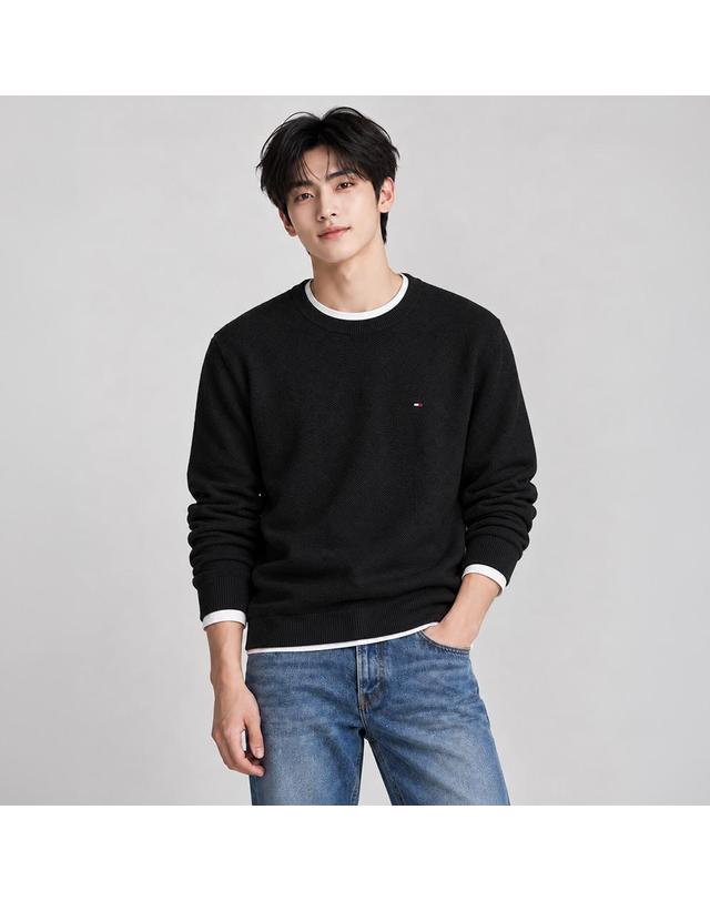 타미힐피거 타미힐피거 텍스처드 크루넥 니트 스웨터 MW36347 착용컷