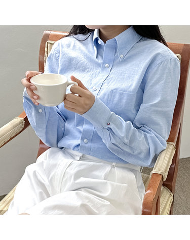 타미힐피거 남녀공용 포켓 린넨 셔츠