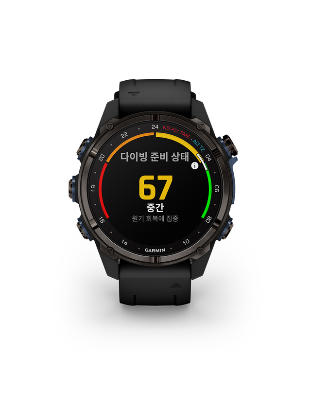 가민 가민 디센트 MK3i 43mm 카본그레이DLC 티타늄/블랙 다이빙컴퓨터 착용컷