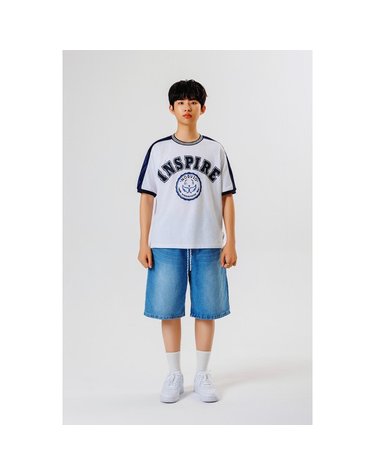 [보리보리/엔오비오]래글런 소매 배색 반팔 티셔츠  WHITE