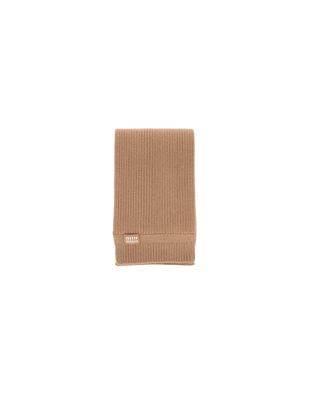 미우미우 미우미우 울 니트 머플러 카멜 브라운 여성 5FS048 2F8S F0040 착용컷