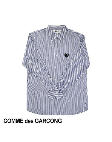 플레이 꼼데가르송 스트라이프 블랙 하트 셔츠 블루 AX B018 051 AZ B018 BLUE