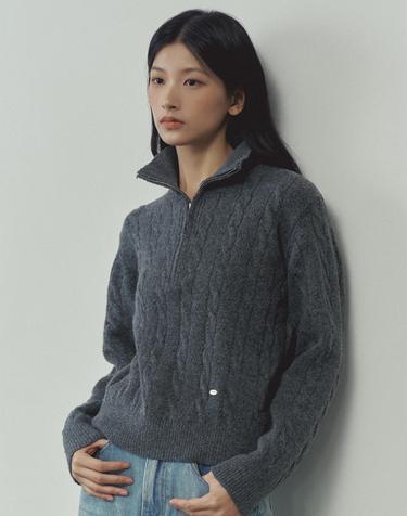 리브드 하프집업 스웨터_Charcoal