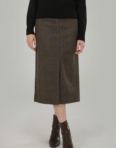 헤링본 트임 스커트_Brown