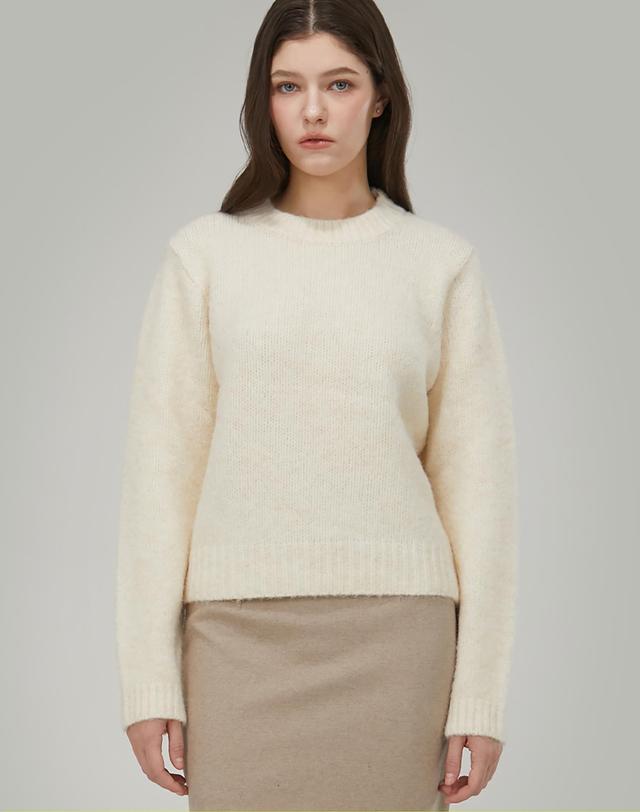 지앤지비 소프트 Wool 라운드 니트_Ivory 착용컷