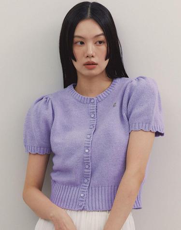 퍼프 라운드넥 가디건_Purple