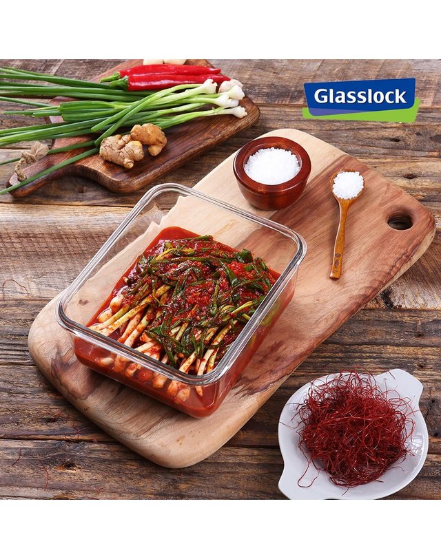 글라스락 [갤러리아] 글라스락 핸디 밀폐용기 쌀통 김치통 직사각 2.5L 2개세트 착용컷