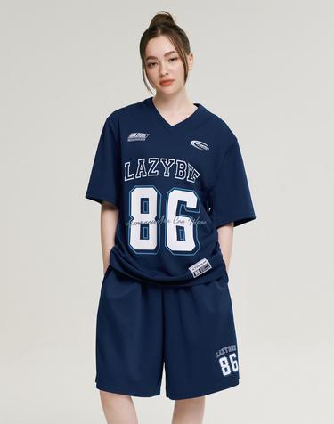 [SET] 져지 오버핏 W 반팔 + 버뮤다 쇼츠 네이비