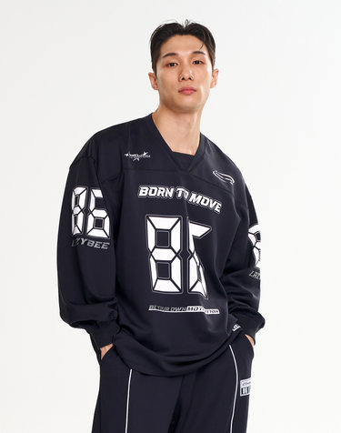 자이언트핏 긴팔티 럭비져지 오버핏 헬스 짐웨어 맨투맨 러닝 저지 블록코어 M 블랙