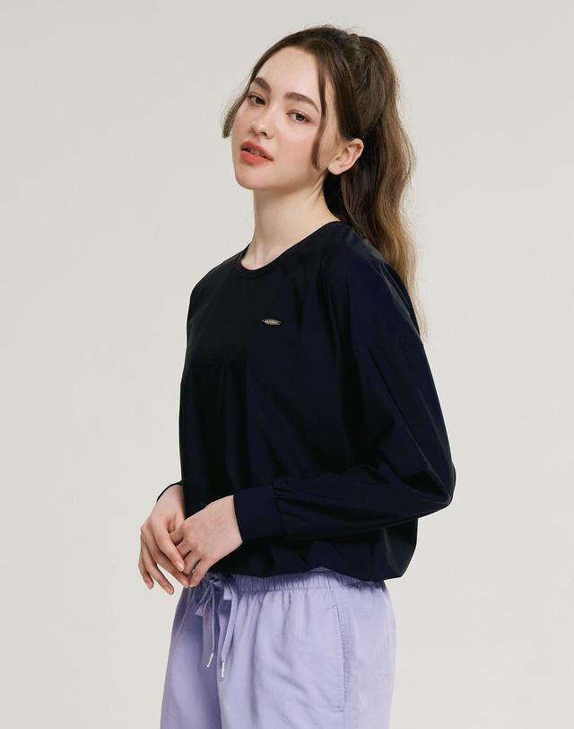 레이지비 에어파스텔 스트링 상의 루즈핏 여성 롱슬리브 블랙 착용컷