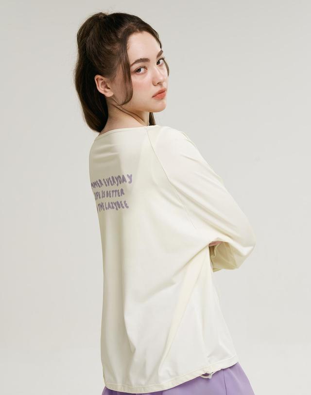 레이지비 코튼캔디 스트링 상의 오버핏 여성 롱슬리브 코코넛밀크 착용컷
