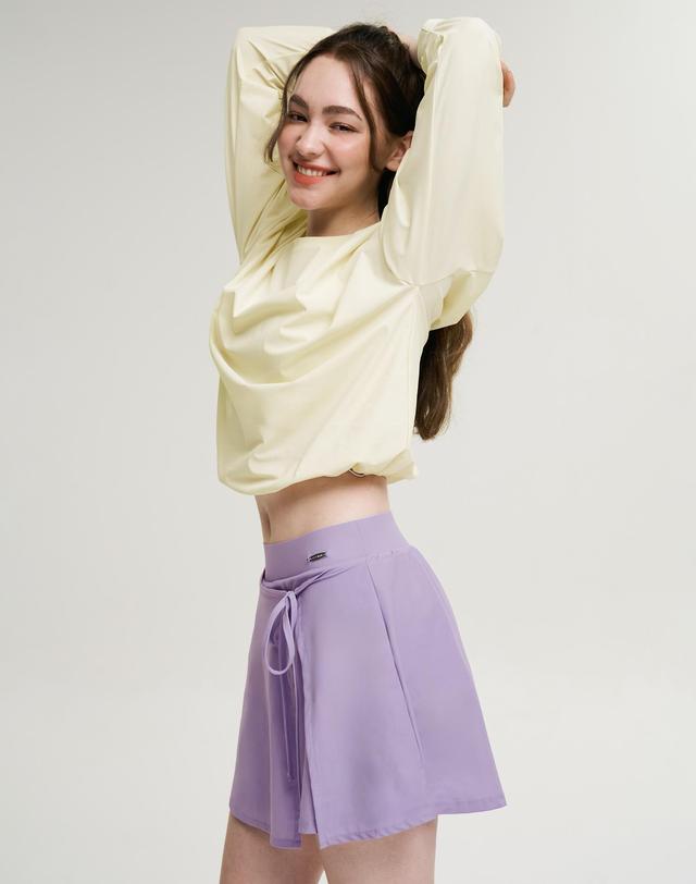 레이지비 에어스트레치 리본 랩 스커트 반바지 쇼츠 큐롯팬츠 라벤더 착용컷