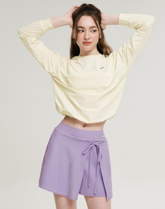레이지비 에어스트레치 리본 랩 스커트 반바지 쇼츠 큐롯팬츠 라벤더 착용컷